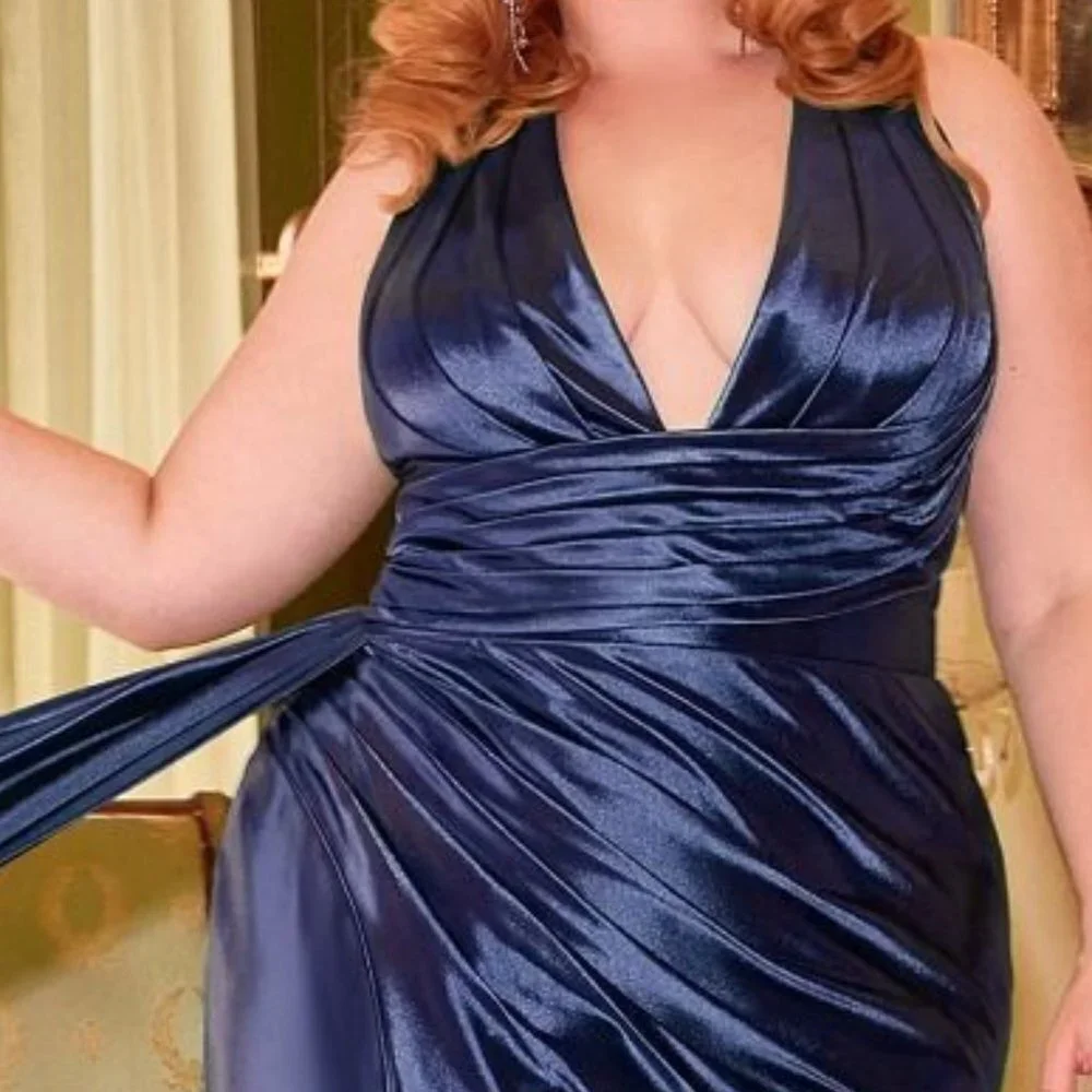 NEW LONG SLEEVELESS SHEATH SATIN DRESS WITH LEG SLIT AND ZIPPER BACK CD CH079C - Picture 9 of 10